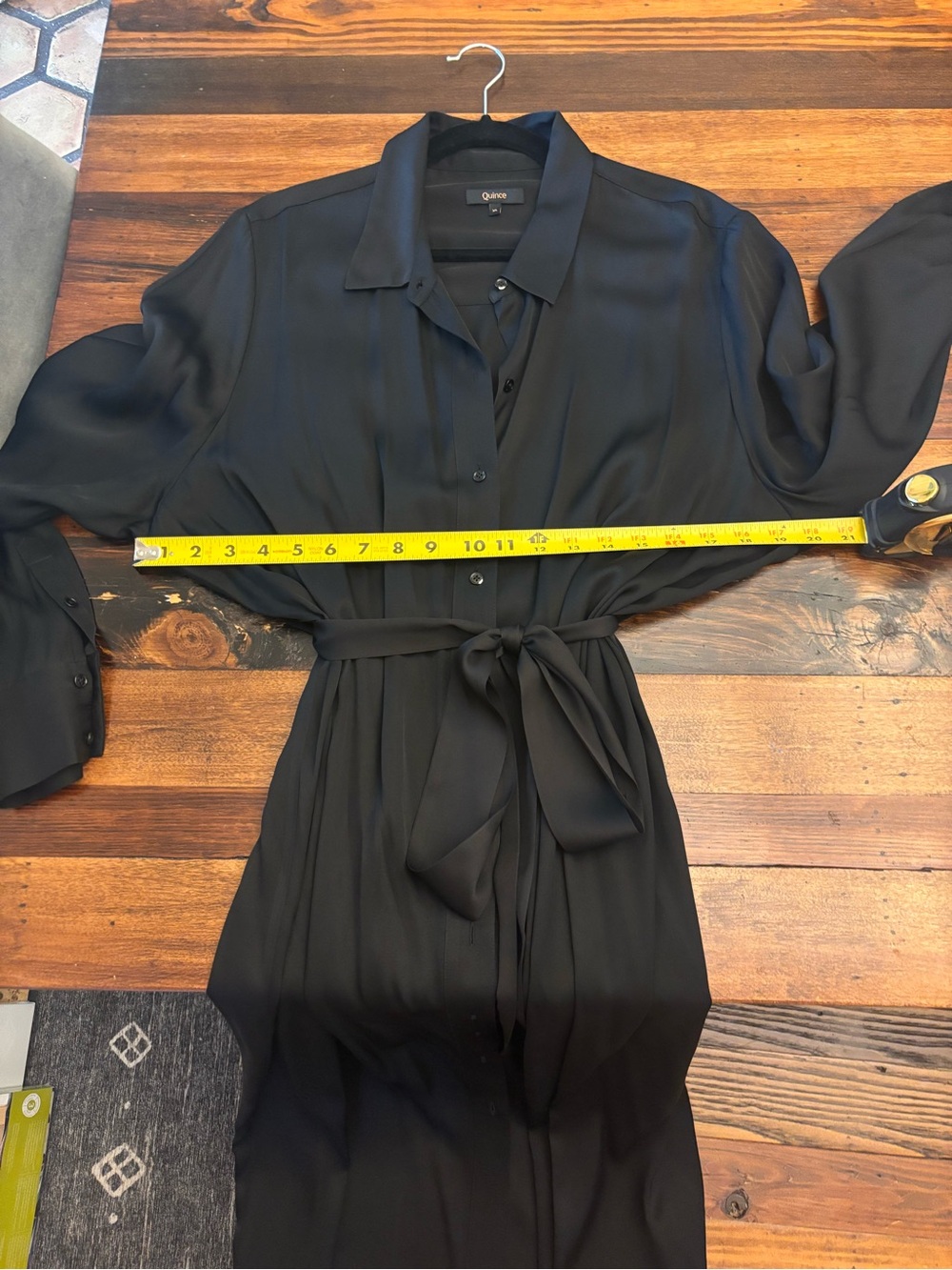 Quince Black Silk Long Sleeve Belted Shirt Dress - Women - Picture 5 of 5